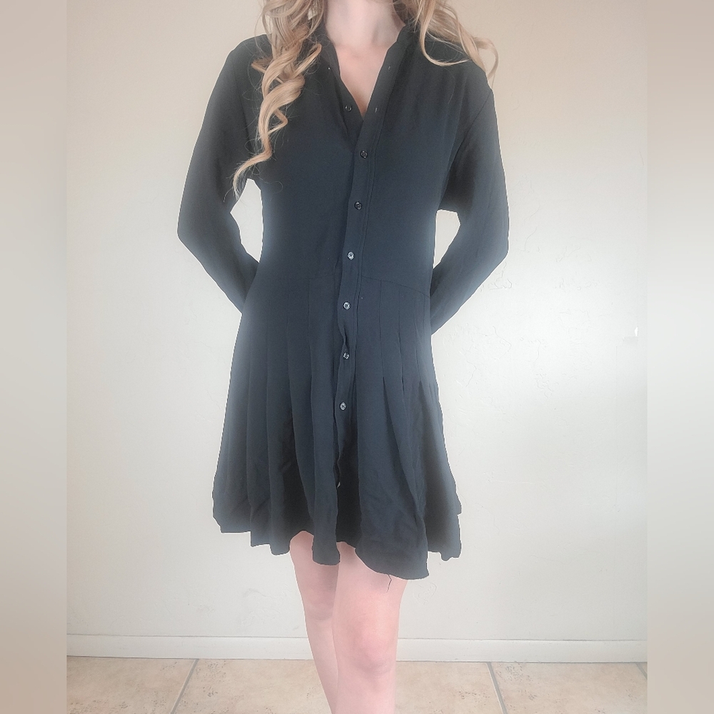 Ralph Lauren Black Label Classy Preppy Button Down Pleated Dress Size M/L
